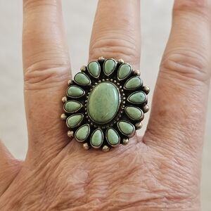 Sterling silver green turquoise floral statement ring